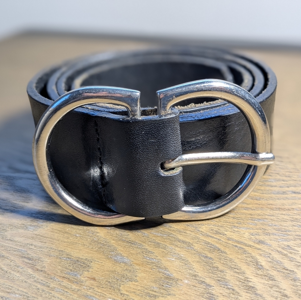 🖤 le chateau Wide Leather Belt w/ Silver Buckle, S